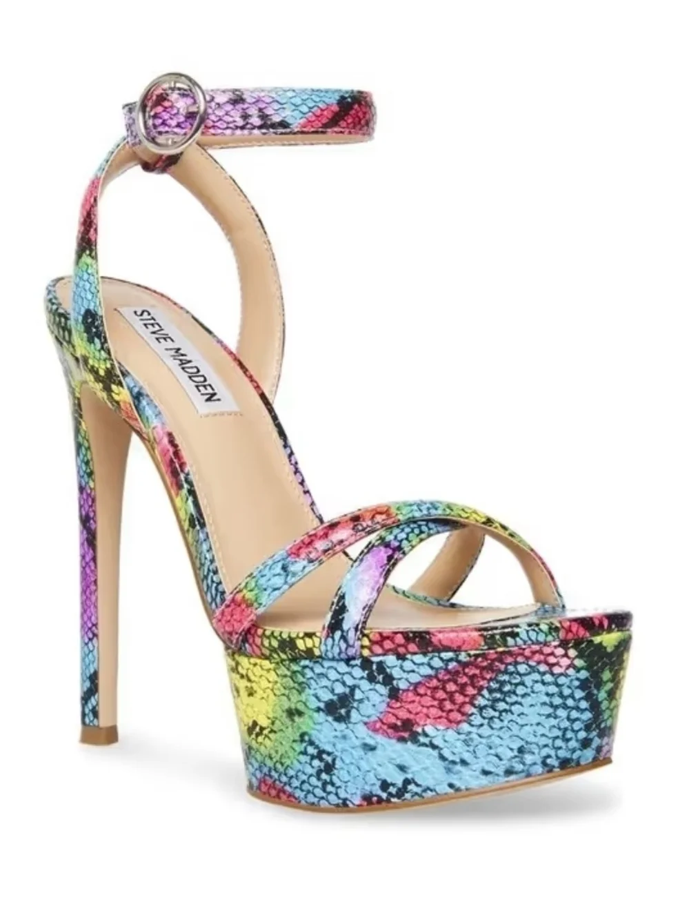 Steve Madden Rainbow Snake-Print Platform Sandals